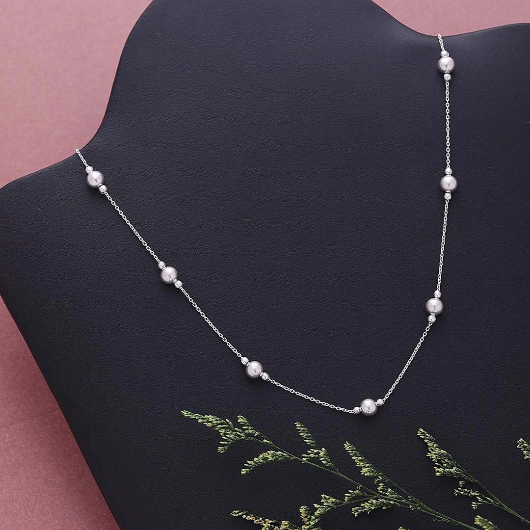 Neck Pieces - Pure 925 Silver Necklace &#8211; Silver Beaded Chain