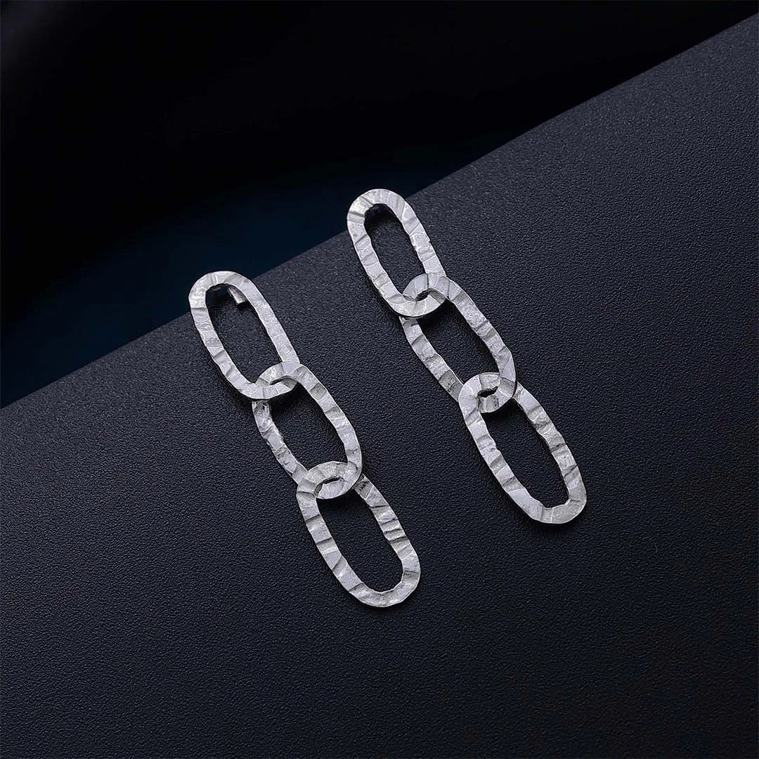 Classic Earrings - Pure Silver Earring &#8211; Intertwined Chain Dangle