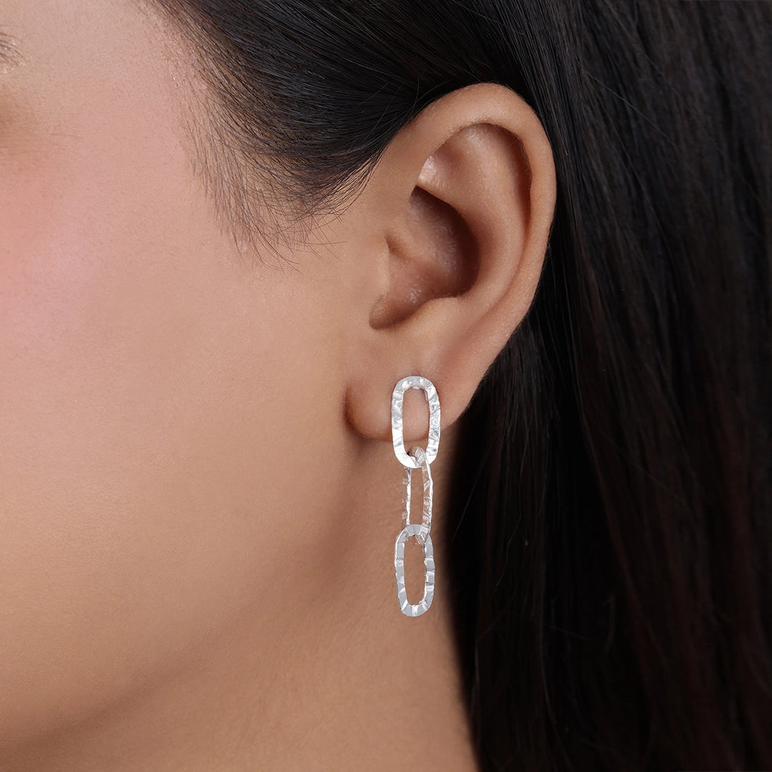 Contemporary Jewellery - Pure Silver Earring &#8211; Intertwined Chain Dangle