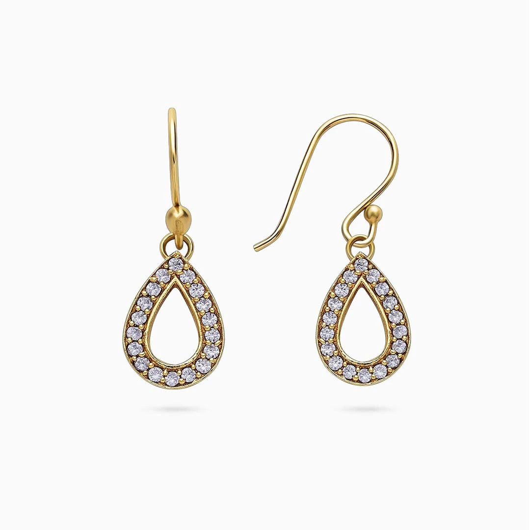 Drop earrings - Pure Silver Earrings &#8211; Gold Plated CZ Dew Drop