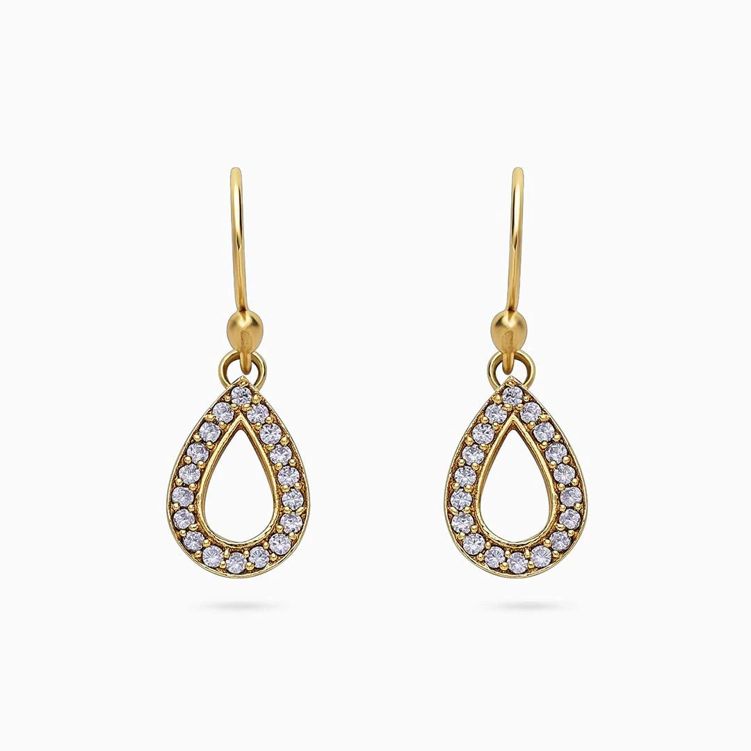 Tops Earrings - Pure Silver Earrings &#8211; Gold Plated CZ Dew Drop