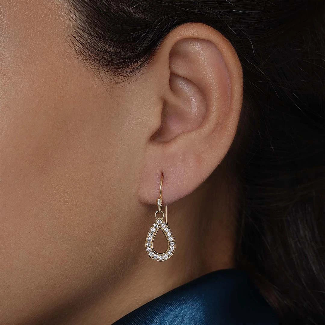 Silver Earrings - Pure Silver Earrings &#8211; Gold Plated CZ Dew Drop