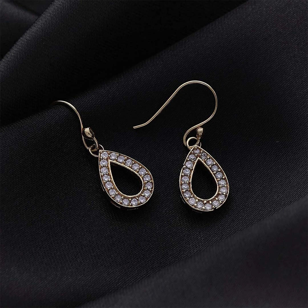 Pure Silver Earrings - Gold Plated CZ Dew Drop - Tweov Jewels