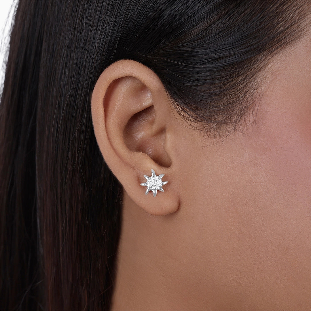 Silver stud - Pure Silver Stud Earrings &#8211; Glossy Floral Design