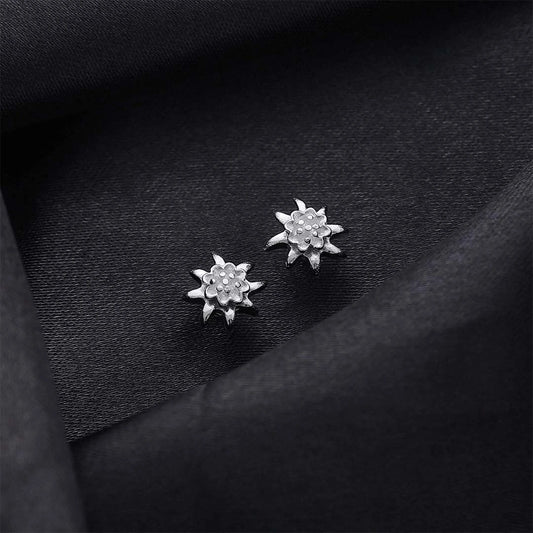Silver Earrings - Pure Silver Stud Earrings &#8211; Glossy Floral Design
