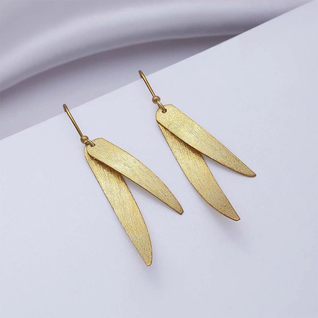 Drop Earrings - Pure Silver Earrings &#8211; Sleek Feather With Gold Plated