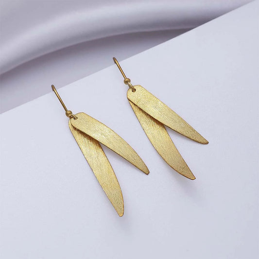Drop Earrings - Pure Silver Earrings &#8211; Sleek Feather With Gold Plated
