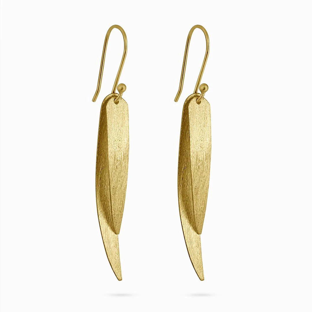 Great Summer Sale - Pure Silver Earrings &#8211; Sleek Feather With Gold Plated