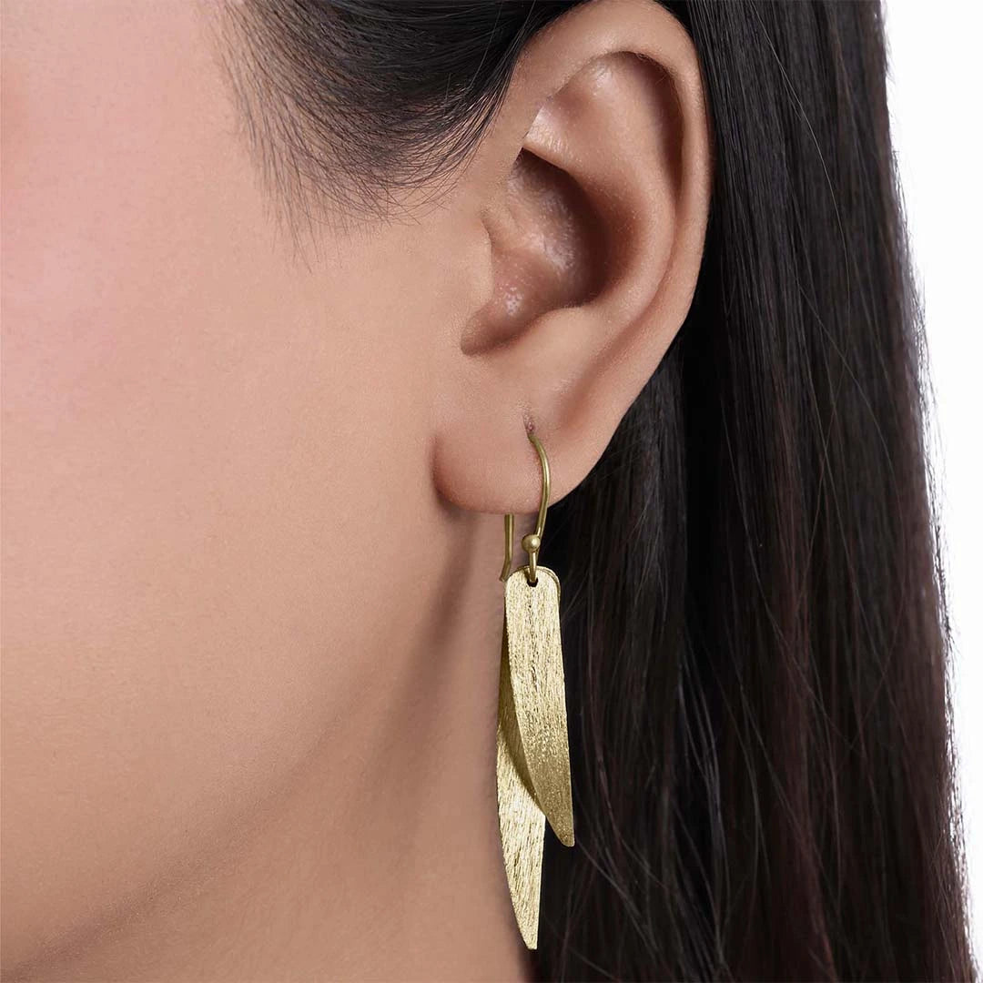 Silver Earrings - Pure Silver Earrings &#8211; Sleek Feather With Gold Plated