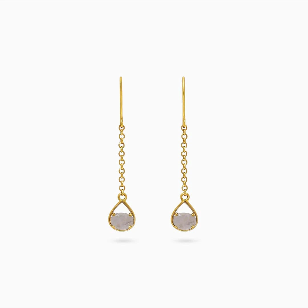937 - Pure Silver Earrings &#8211; Sparkling Gold Plated Moonstone