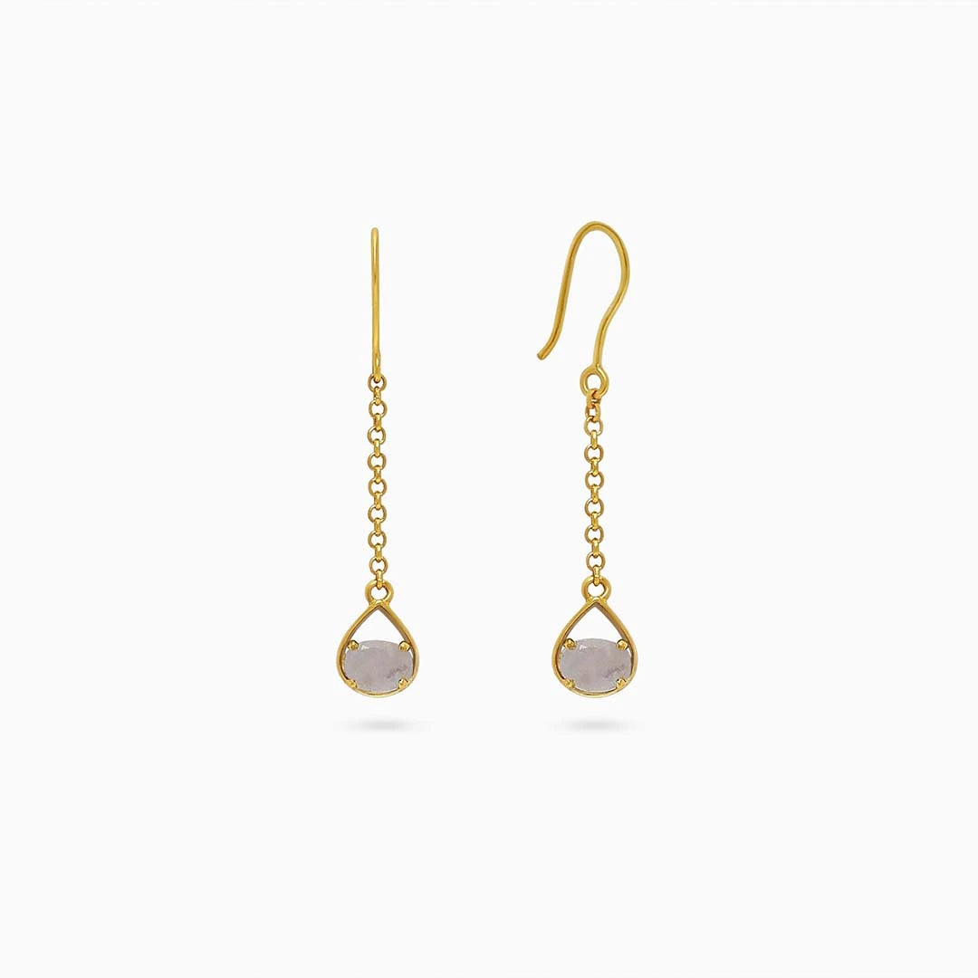 Silver Earrings - Pure Silver Earrings &#8211; Sparkling Gold Plated Moonstone