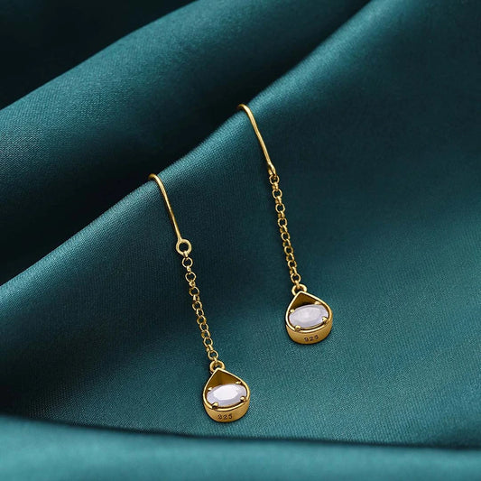 Drop Earrings - Pure Silver Earrings &#8211; Sparkling Gold Plated Moonstone