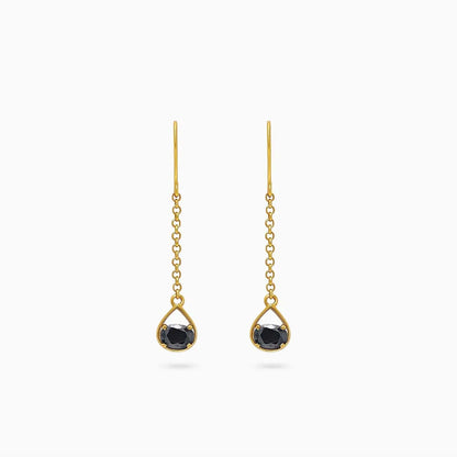 329 - Pure Silver Earrings &#8211; Gold Plated Onyx Drop Danglers