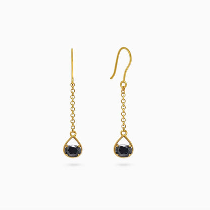 Silver Earrings - Pure Silver Earrings &#8211; Gold Plated Onyx Drop Danglers