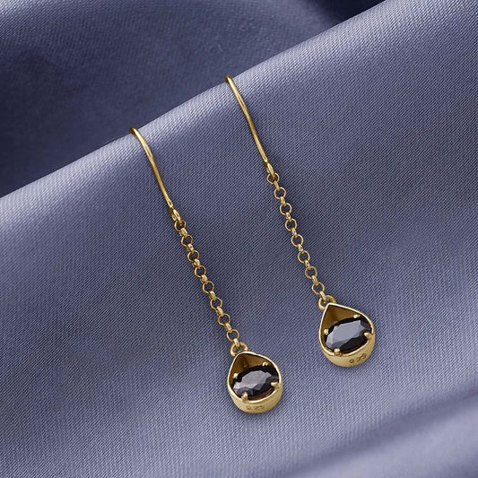 Drop Earrings - Pure Silver Earrings &#8211; Gold Plated Onyx Drop Danglers