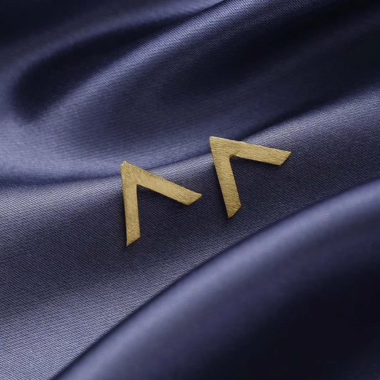 Great Summer Sale - Pure Silver Earrings &#8211; V-Shaped Gold Finish Stud