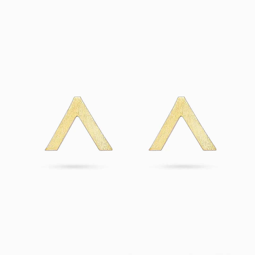 Silver Earrings - Pure Silver Earrings &#8211; V-Shaped Gold Finish Stud