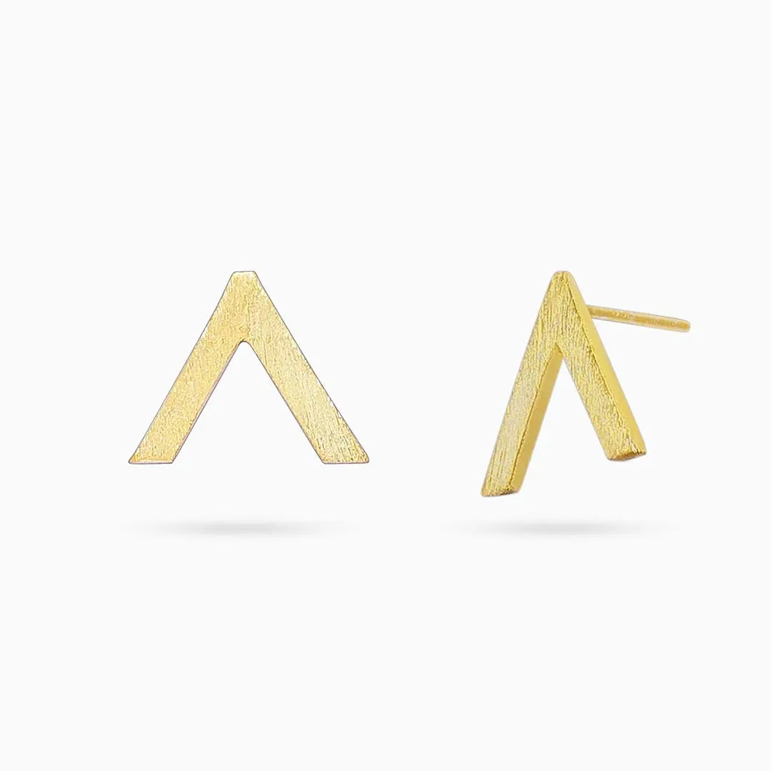 Silver stud - Pure Silver Earrings &#8211; V-Shaped Gold Finish Stud