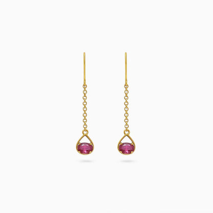 912 - Pure Silver Earrings &#8211; Ruby Long Drop With Gold Finish