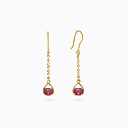 Silver Earrings - Pure Silver Earrings &#8211; Ruby Long Drop With Gold Finish
