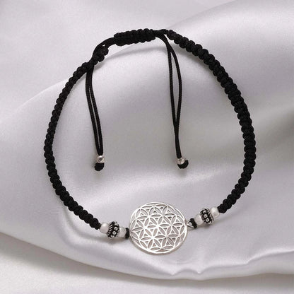 Silver anklets - Pure Silver Anklet &#8211; Boho Mandala Black Thread
