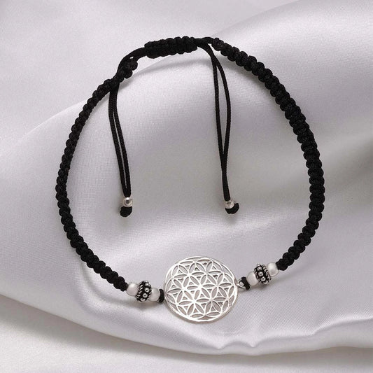 Silver anklets - Pure Silver Anklet &#8211; Boho Mandala Black Thread