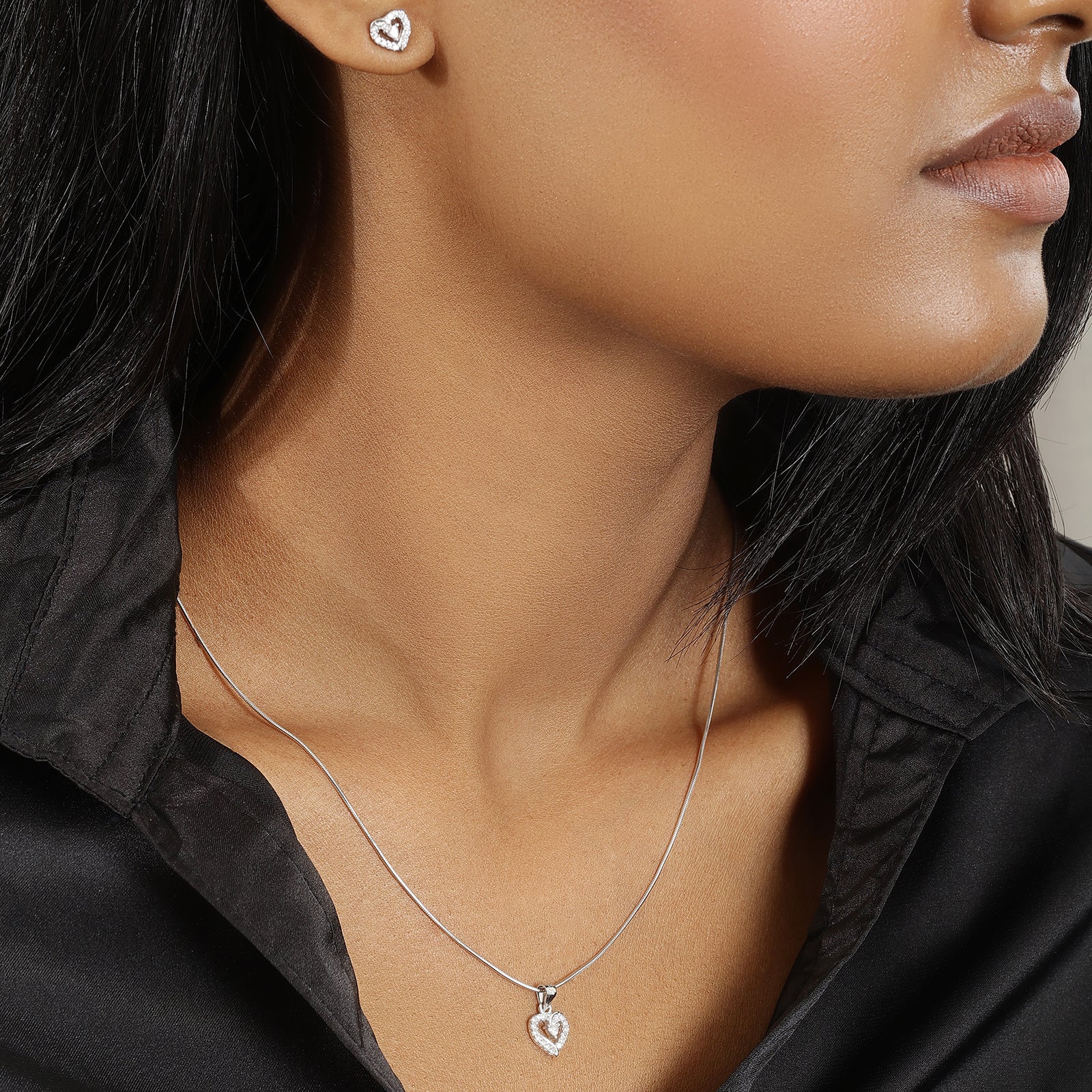 Heart Shaped Silver Pendant & Earrings Set - Tweov Jewels