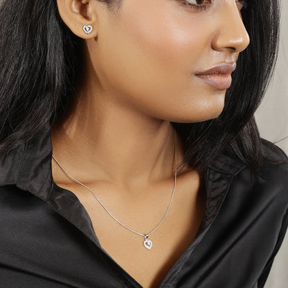 Heart Shaped Silver Pendant & Earrings Set - Tweov Jewels