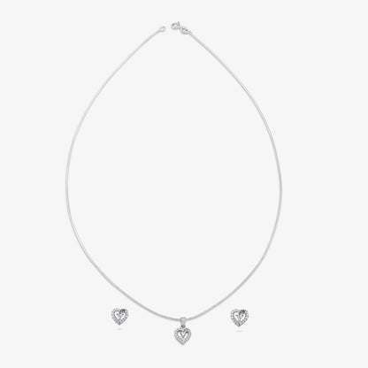 Heart Shaped Silver Pendant & Earrings Set - Tweov Jewels