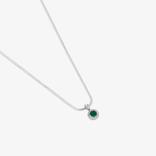 Round Cut Green Stone Silver Pendant & Earrings Set - Tweov Jewels