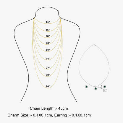 Round Cut Green Stone Silver Pendant & Earrings Set - Tweov Jewels
