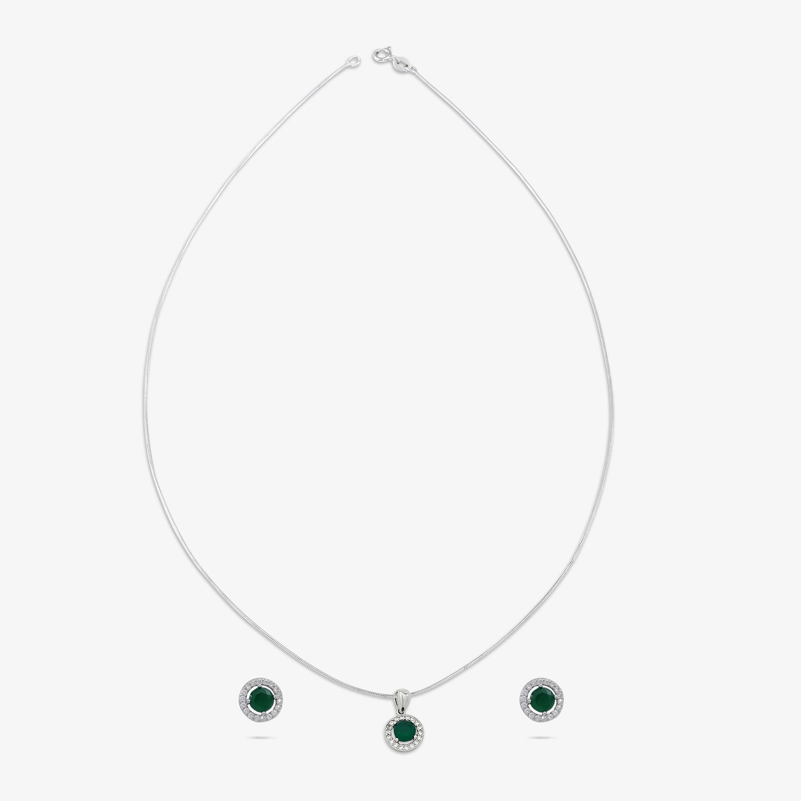 Round Cut Green Stone Silver Pendant & Earrings Set - Tweov Jewels