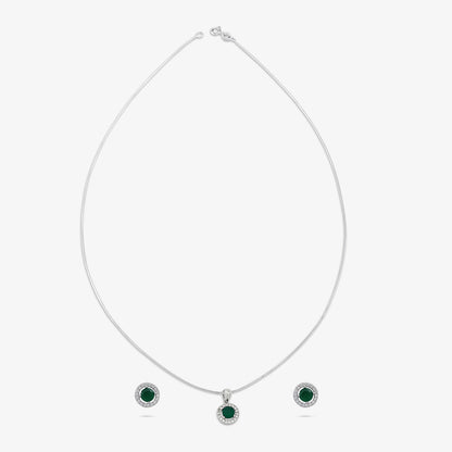 Round Cut Green Stone Silver Pendant & Earrings Set - Tweov Jewels