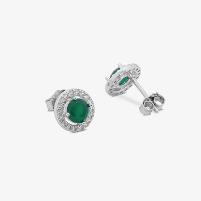 Round Cut Green Stone Silver Pendant & Earrings Set - Tweov Jewels