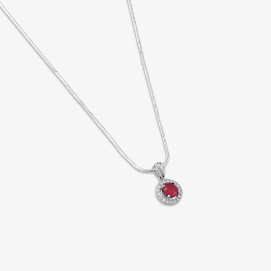 Round Shape Pink Stone Studded Silver Pendant & Earrings Set - Tweov Jewels