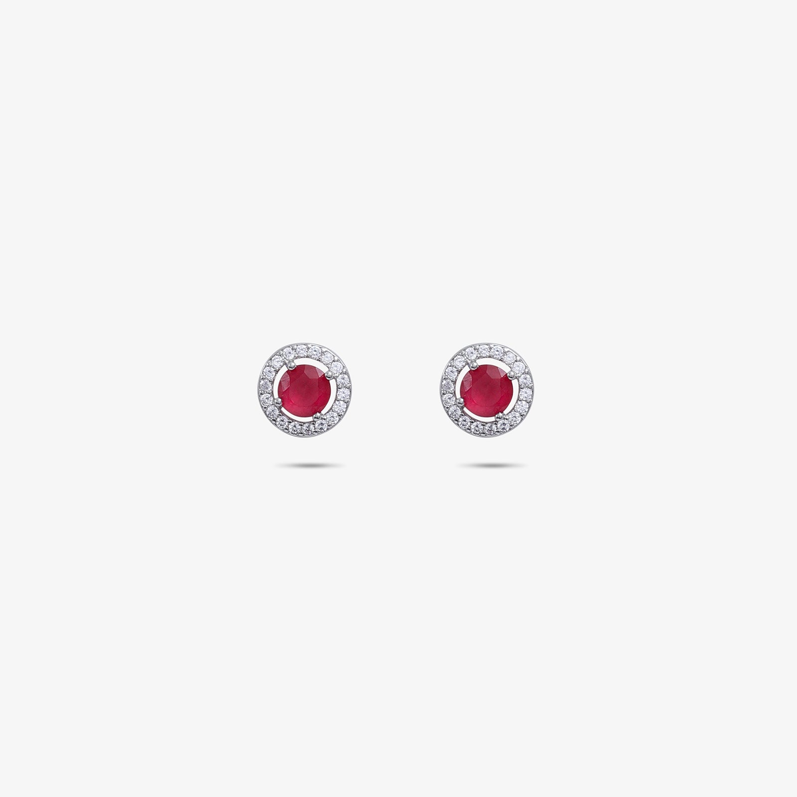 Round Shape Pink Stone Studded Silver Pendant & Earrings Set - Tweov Jewels