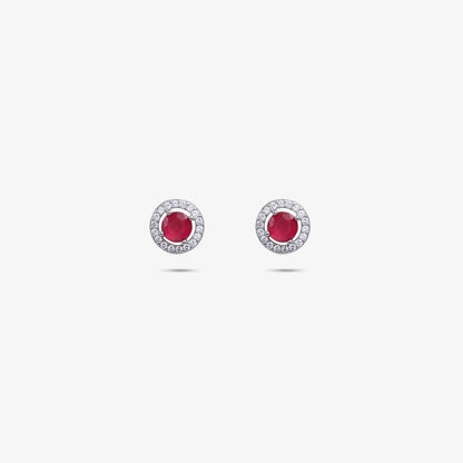 Round Shape Pink Stone Studded Silver Pendant & Earrings Set - Tweov Jewels