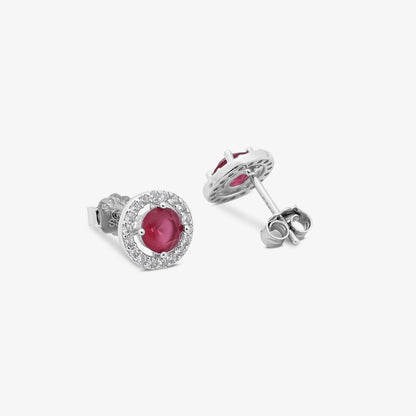 Round Shape Pink Stone Studded Silver Pendant & Earrings Set - Tweov Jewels