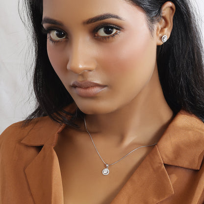 Round Shape Silver Pendant & Earrings Set - Tweov Jewels