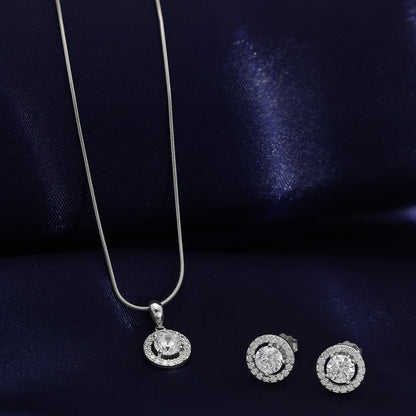 Round Shape Silver Pendant & Earrings Set - Tweov Jewels