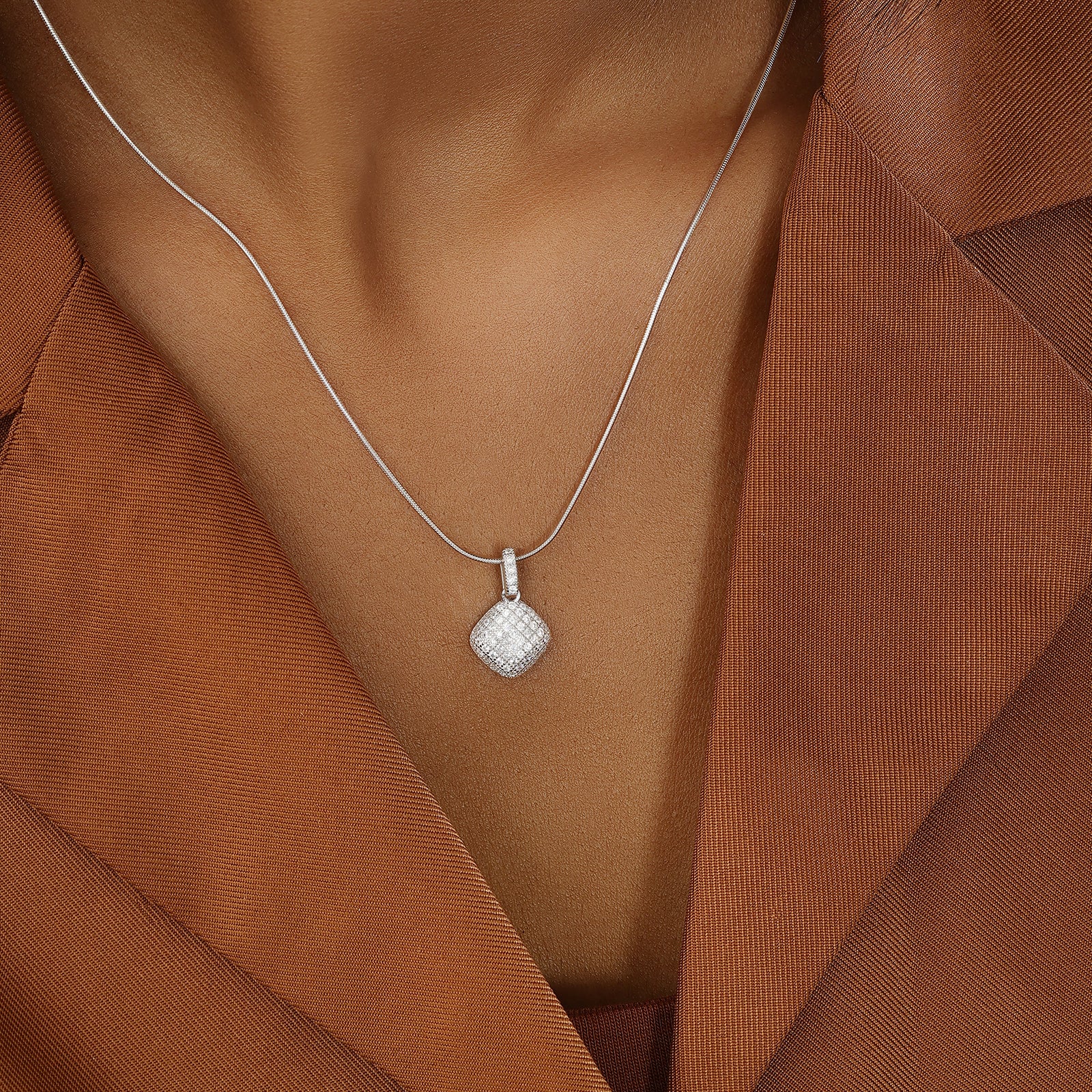 Designer Square Silver Pendant & Earrings Set - Tweov Jewels