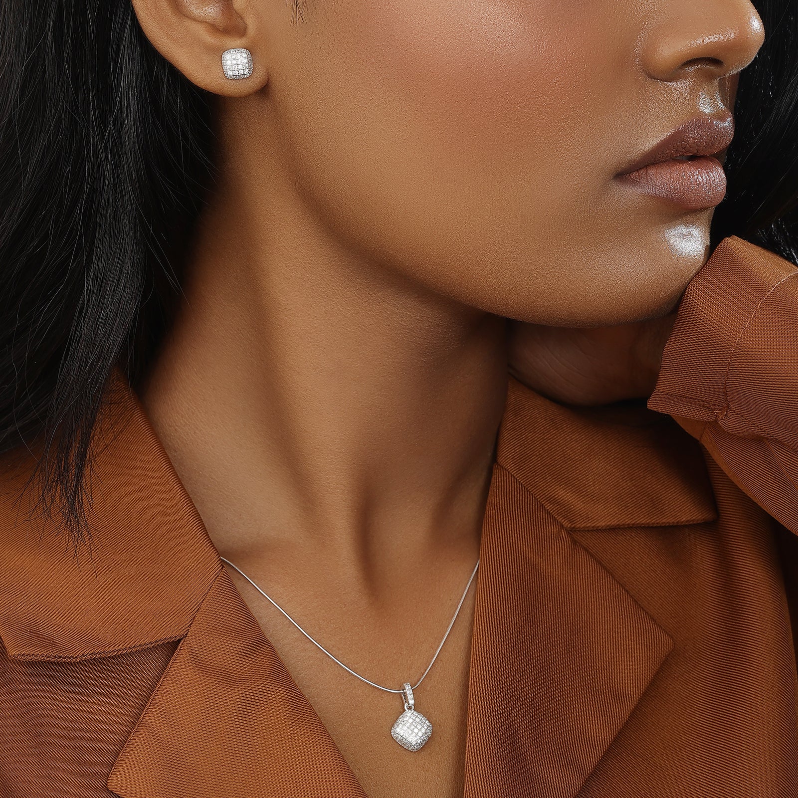 Designer Square Silver Pendant & Earrings Set - Tweov Jewels