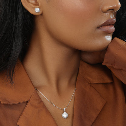 Designer Square Silver Pendant & Earrings Set - Tweov Jewels
