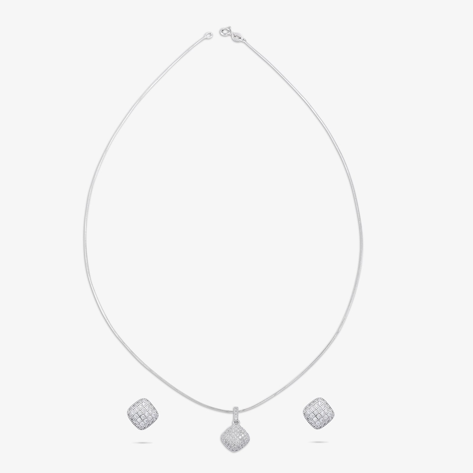 Designer Square Silver Pendant & Earrings Set - Tweov Jewels