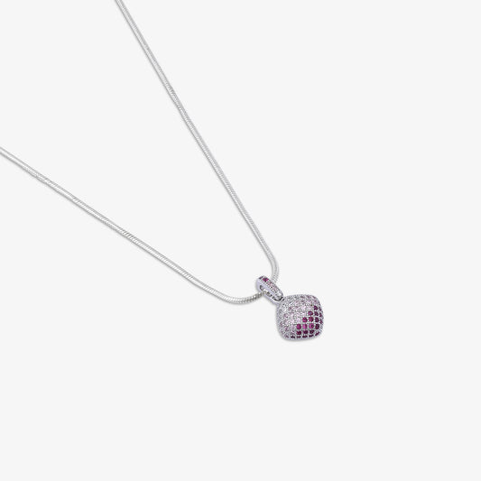 Pink CZ Studded Square Silver Pendant & Earrings Set - Tweov Jewels