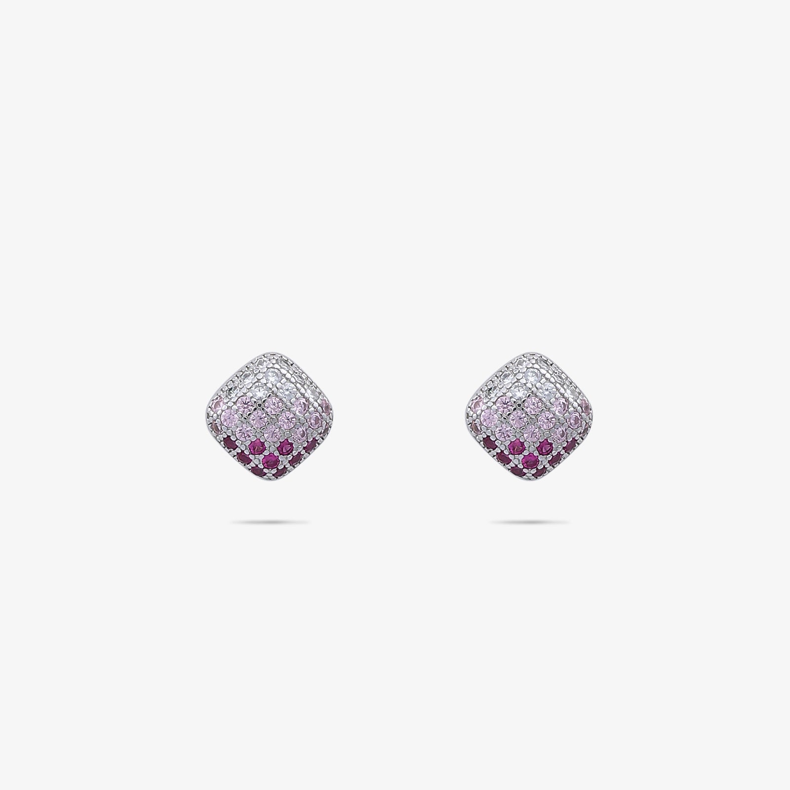 Pink CZ Studded Square Silver Pendant & Earrings Set - Tweov Jewels