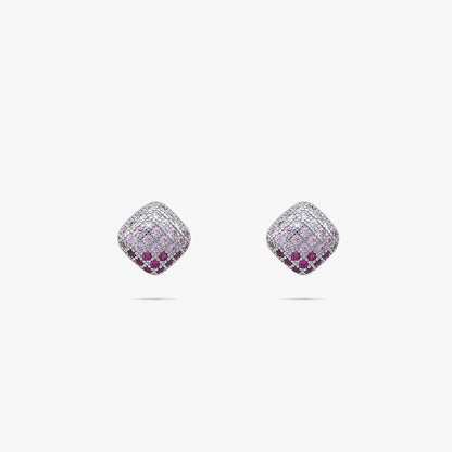 Pink CZ Studded Square Silver Pendant & Earrings Set - Tweov Jewels