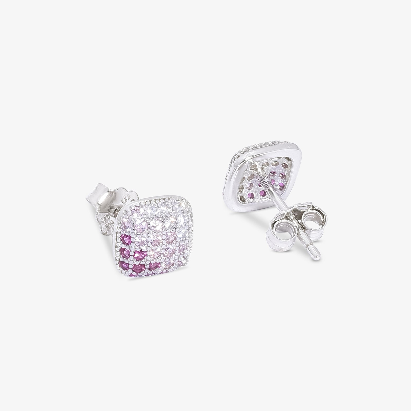 Pink CZ Studded Square Silver Pendant & Earrings Set - Tweov Jewels
