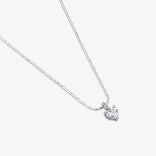 Solitaire Heart Shaped Silver Pendant & Earring Set - Tweov Jewels