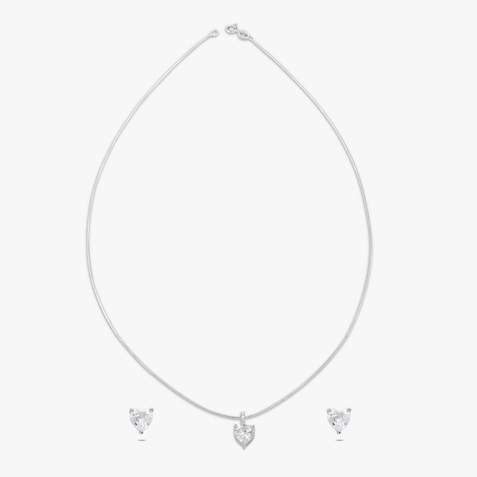 Solitaire Heart Shaped Silver Pendant & Earring Set - Tweov Jewels